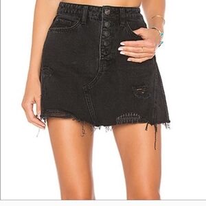 We The Free black deniem distressed jean mini skirt